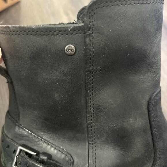 UGG Australia Womens Orion Black Leather Round Toe Ankle Booties Size 9 - Picture 6 of 10